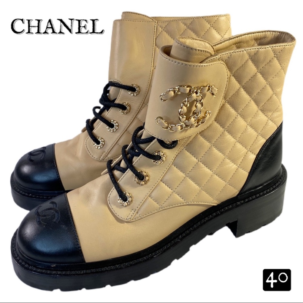 Chanel Calfskin Two Tone Combat Boots 40
